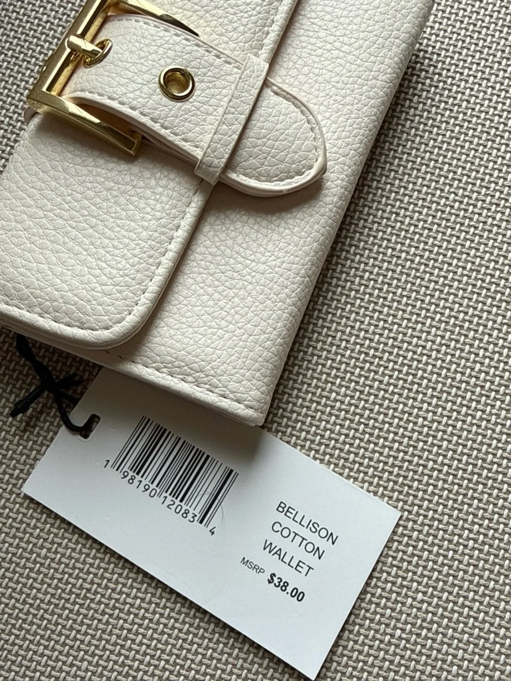 Steve Madden Cream Textured Leather Wallet with Gold Buckle